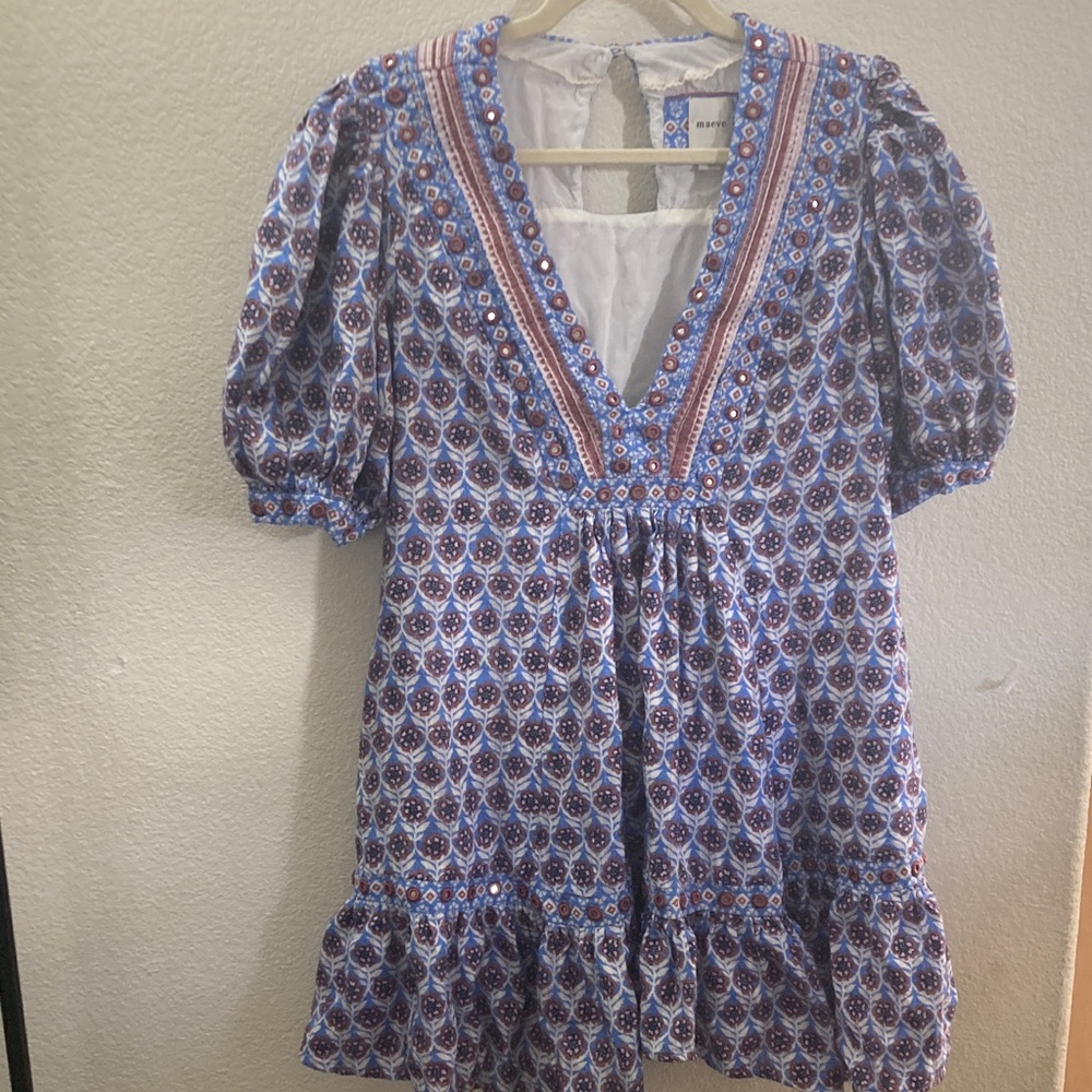 Anthropology Maeve embroidered puff sleeves boho y2k 60’s babydoll 100% cotton